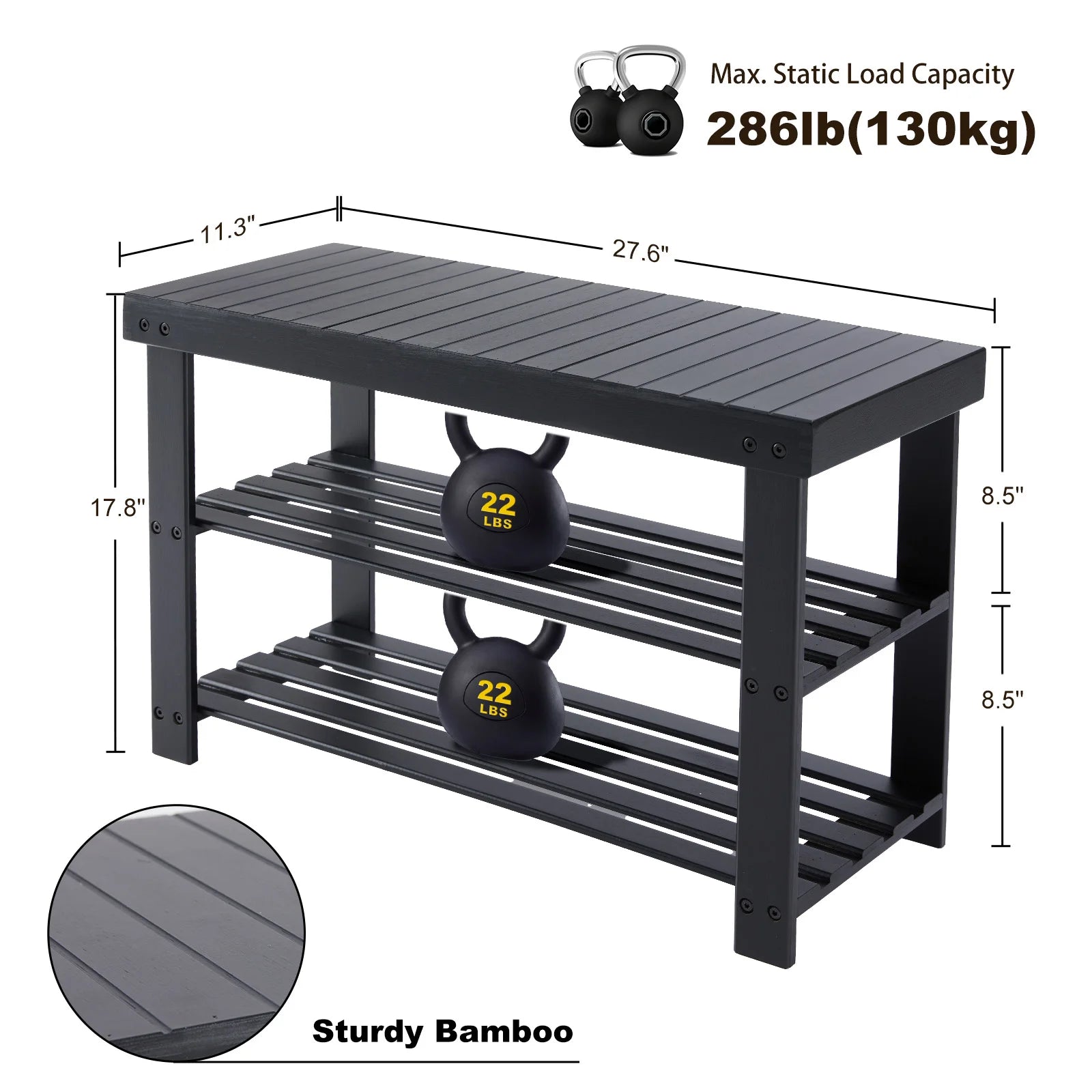 3-Tier Bamboo Entryway Shoe Rack, Living Room Bench