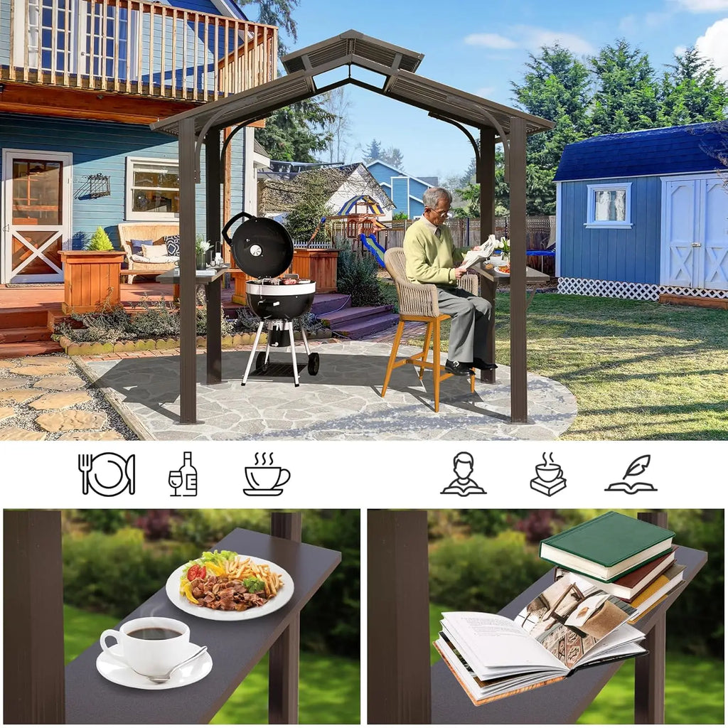 8'x5' Grill Canopy Steel Roof, 2 Side Shelves