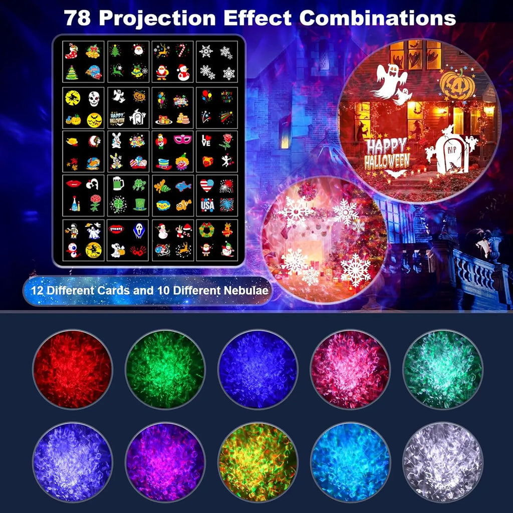 Outdoor Projector Lights  16 Slides, Water Wave Lamp, Timer, Remote