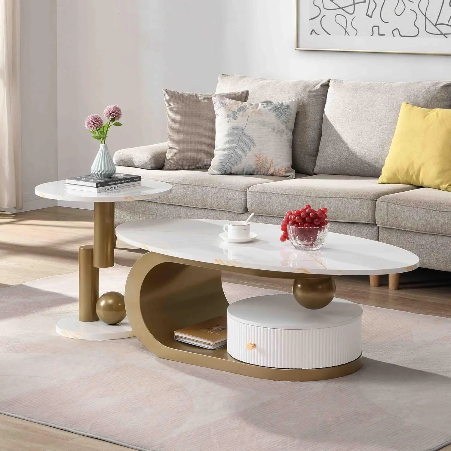 Coffee Table withStainless Steel Pedestal,