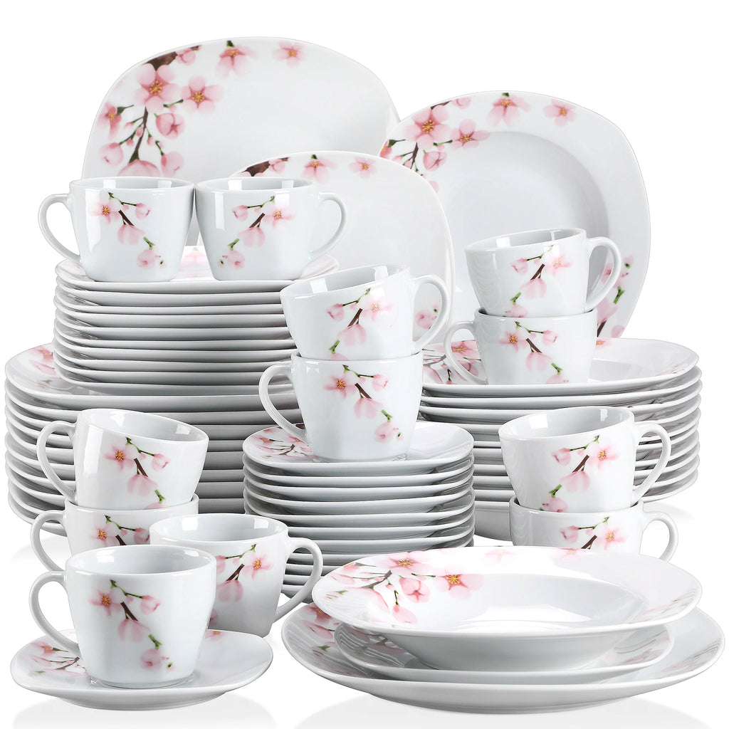 60-Piece White Porcelain Plate Set