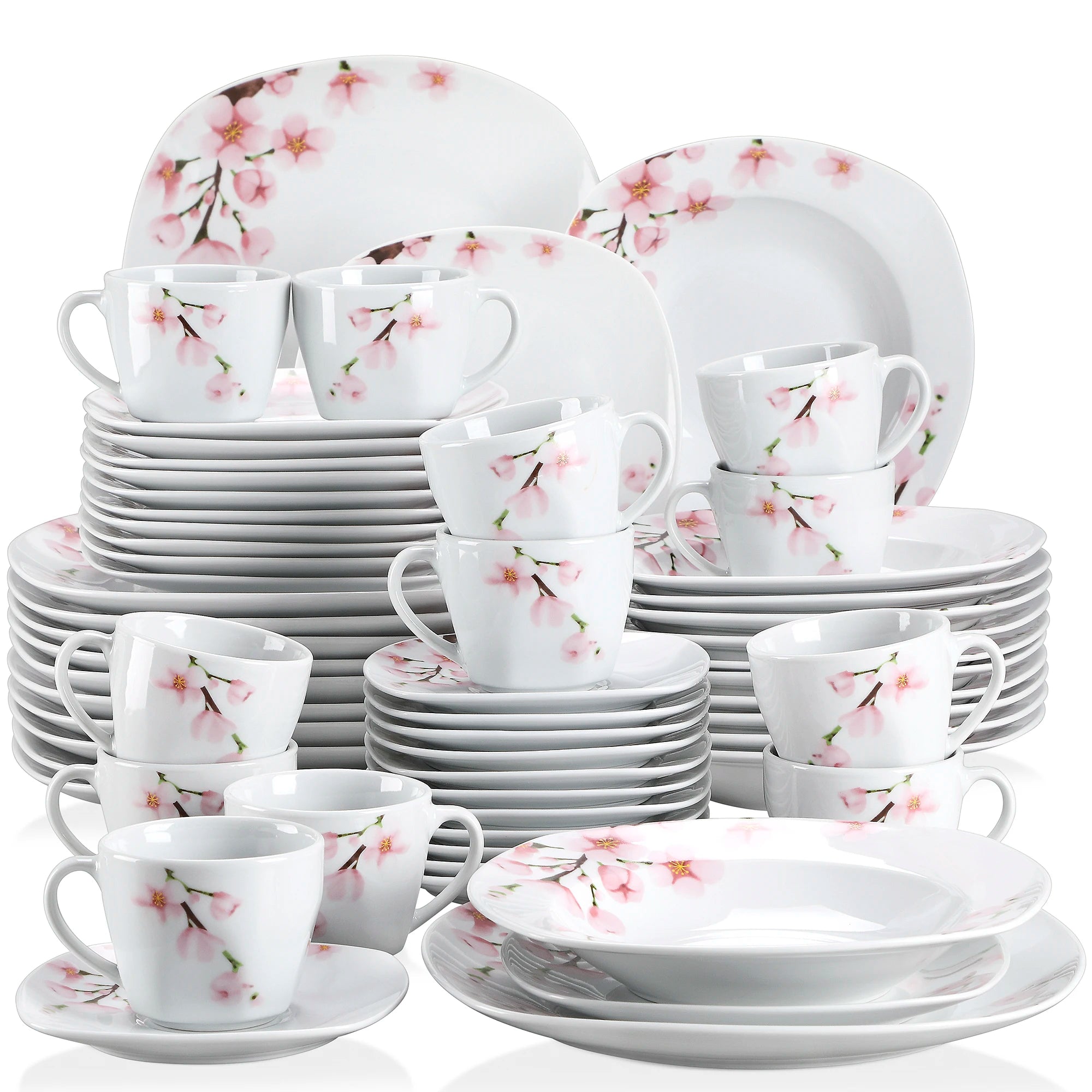 60-Piece White Porcelain Plate Set