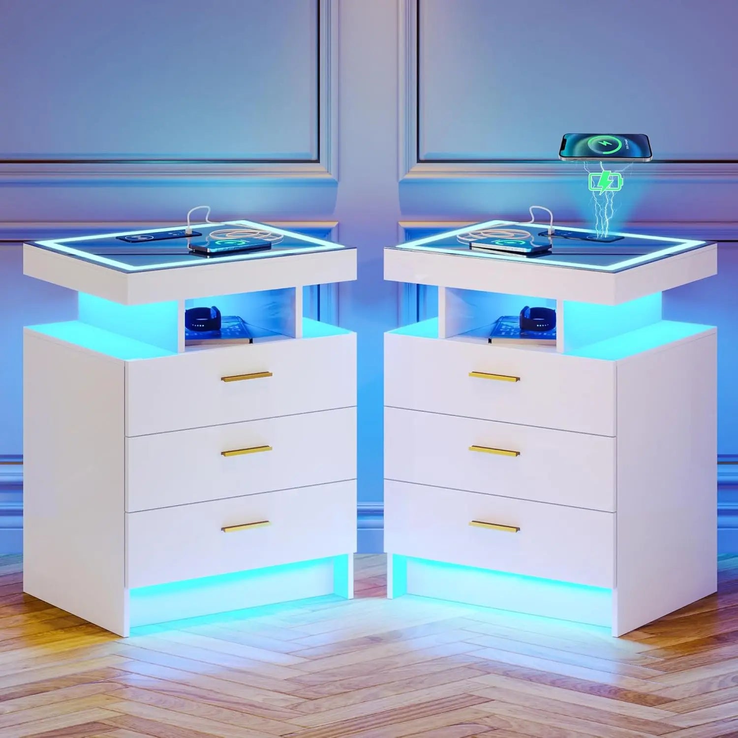 2 Nightstands Wireless Charging LED