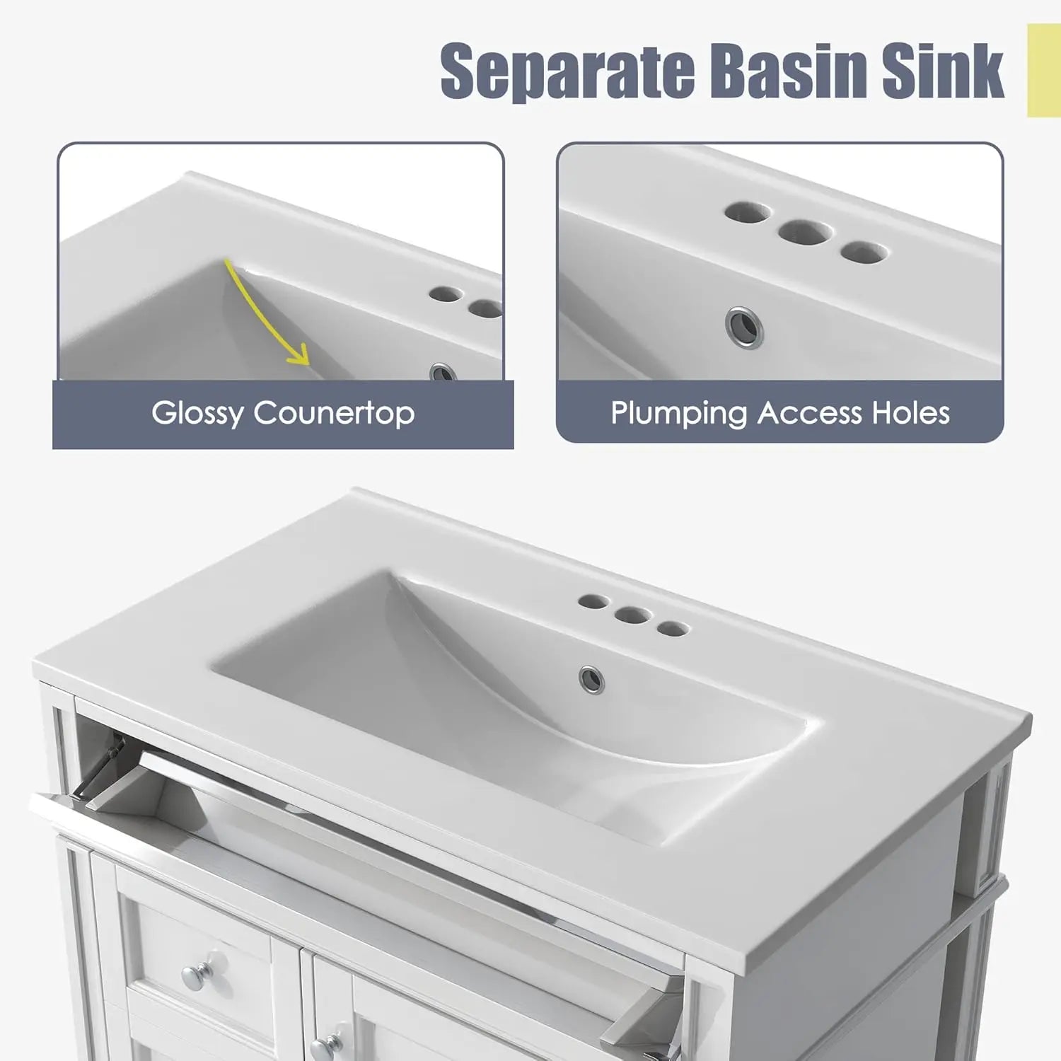 30" Bathroom Vanity Ceramic Sink