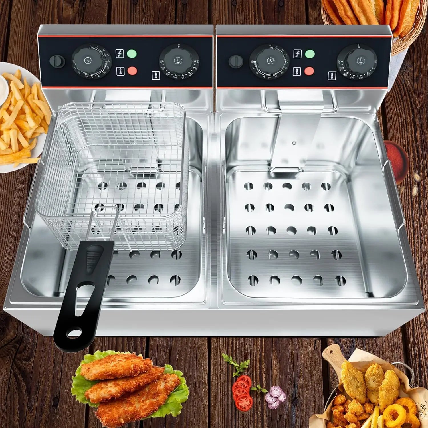 Stainless Steel Electric Deep Fryer with Baskets