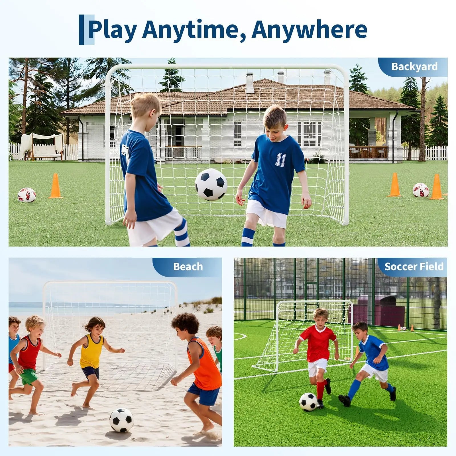 6x4ft Portable Soccer Goal Foldable Backyard Soccer Net Heavy Duty Steel Frame Pop-Up Training Equipment With Carry Bag