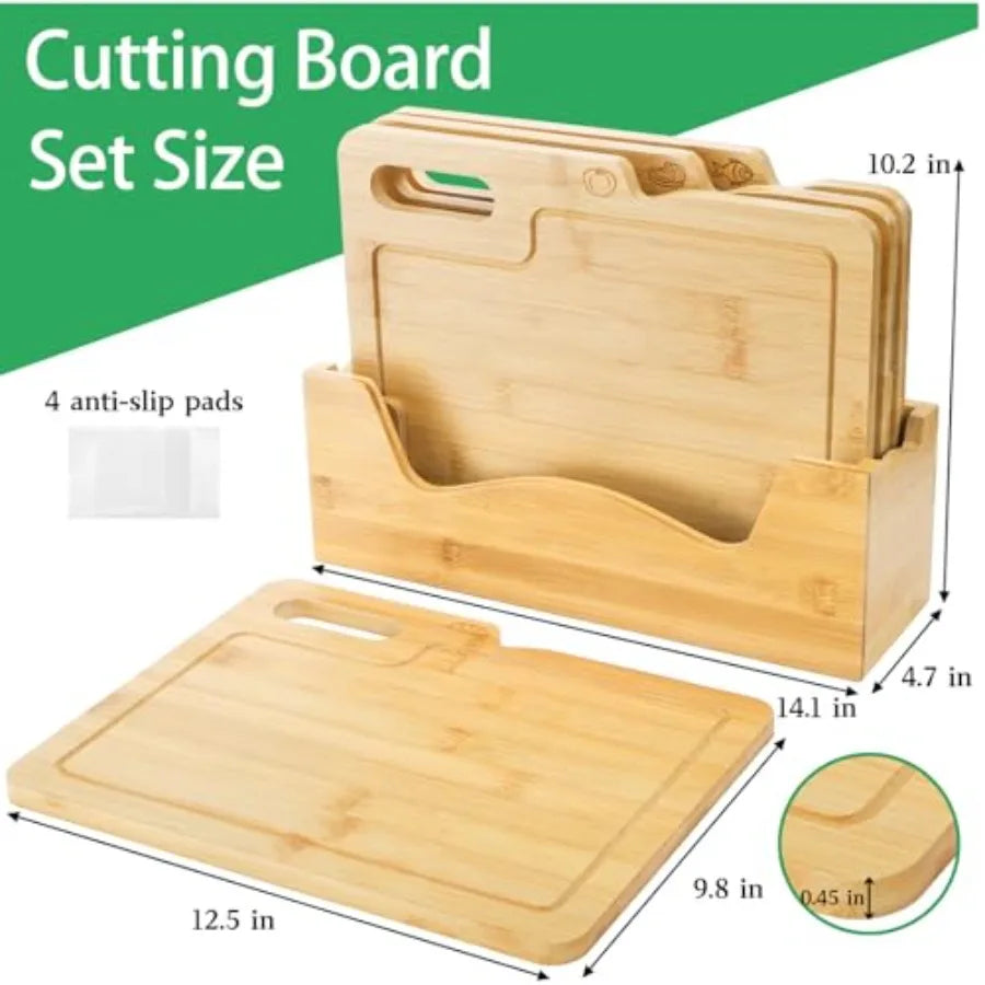 4 Pack Bamboo Cutting Boards with Holder