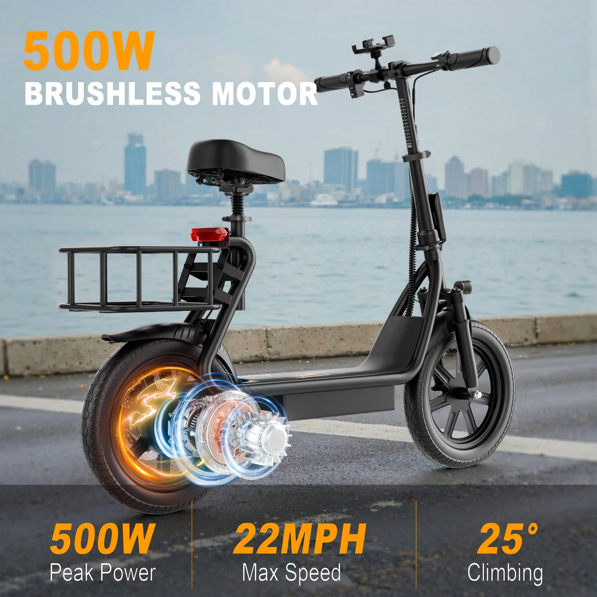 14‘’ Electric Scooter with Seat/Basket