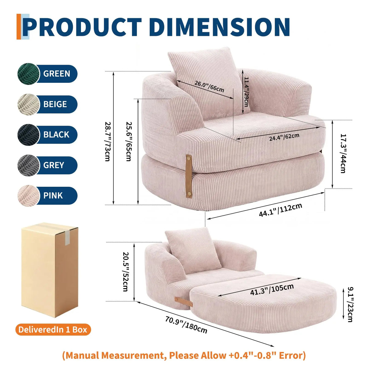 Folding Sofa Bed with Backrest