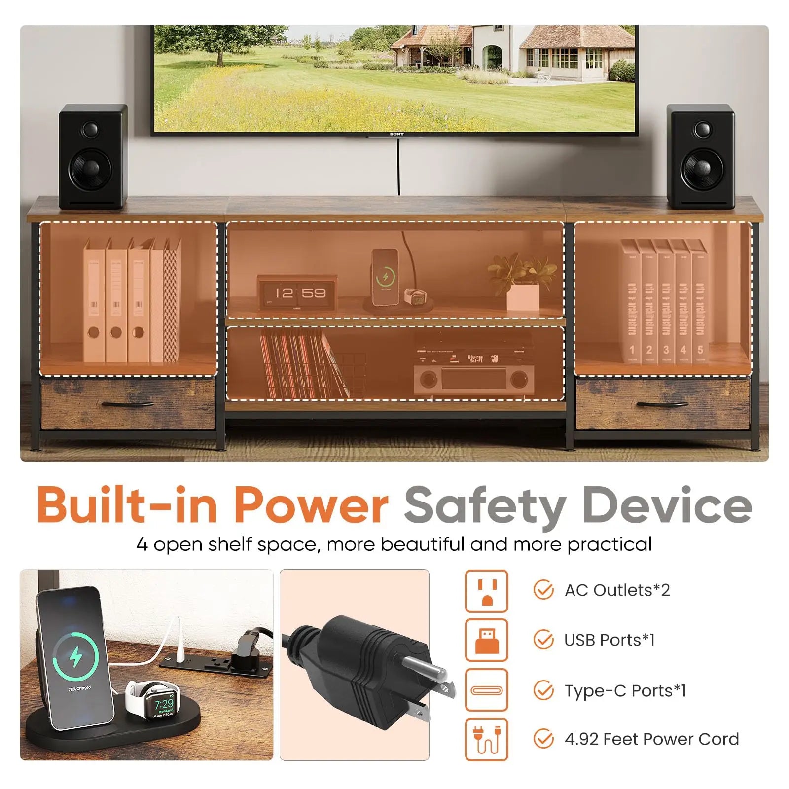 Wooden Tv Stand For Up To 75"