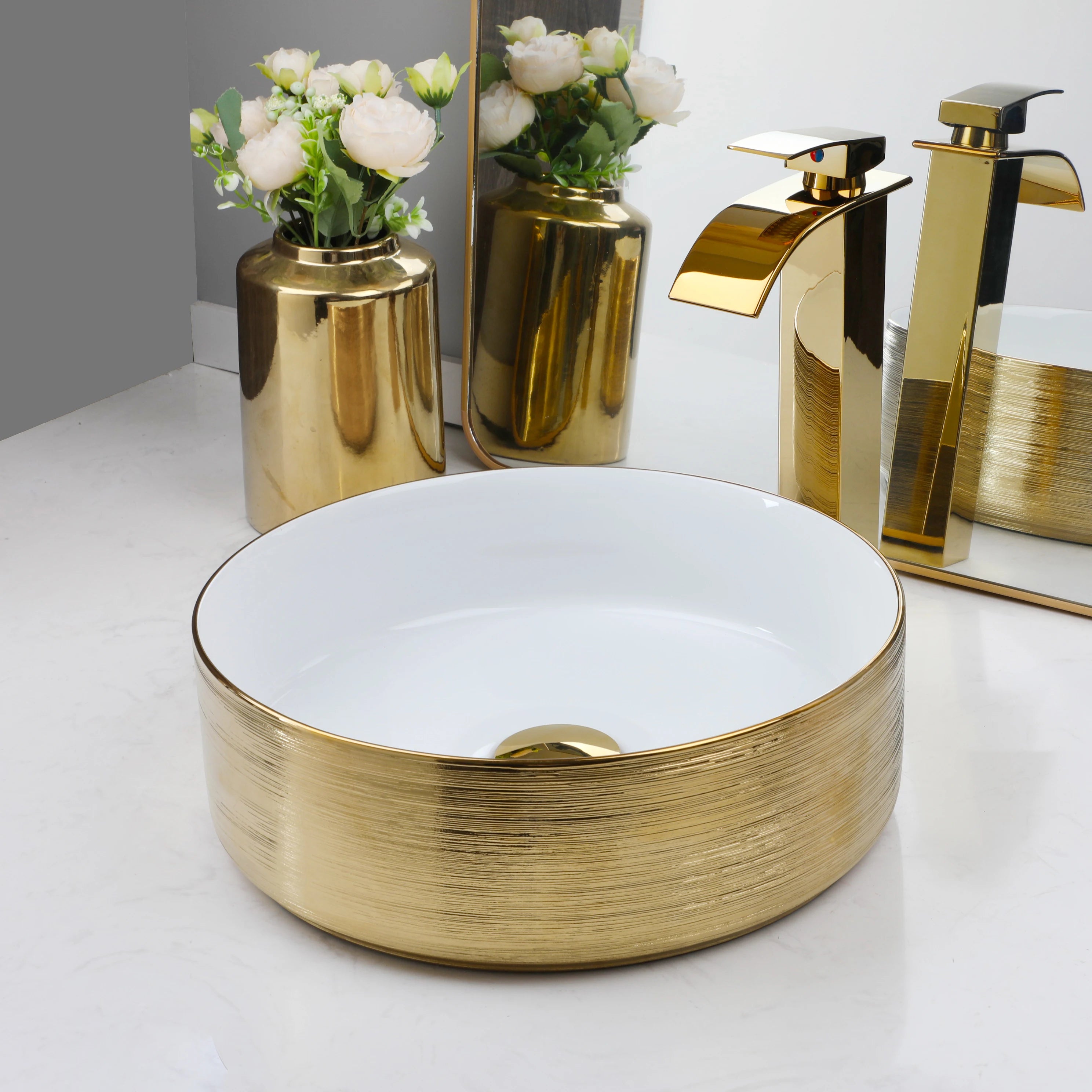 Gold Round Sink with Faucet