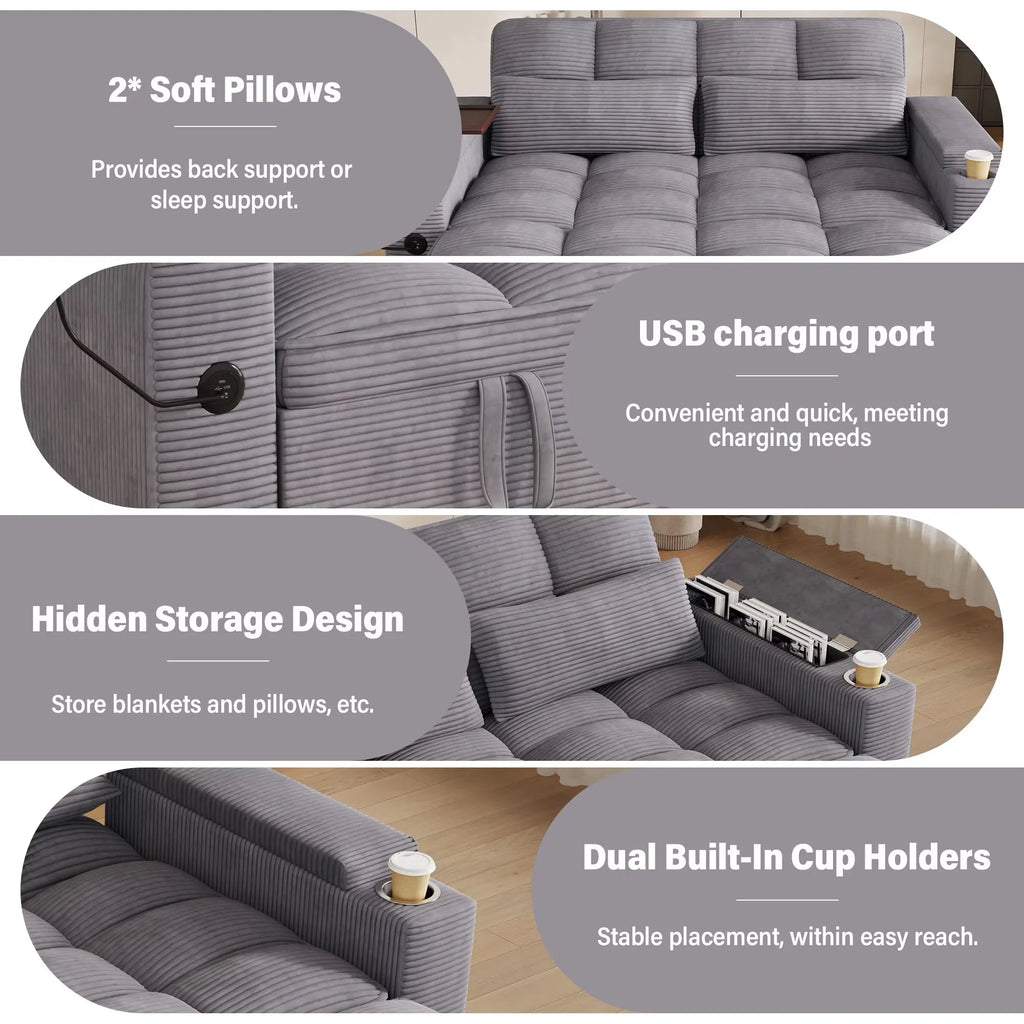 3-in-1 Folding Corduroy Convertible Sofa Bed