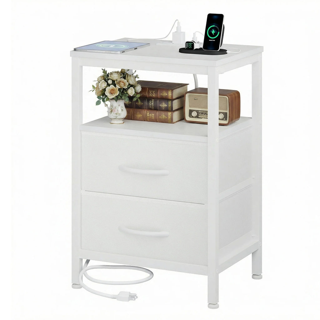 Fabric Drawer Night Stand with Open Shelf