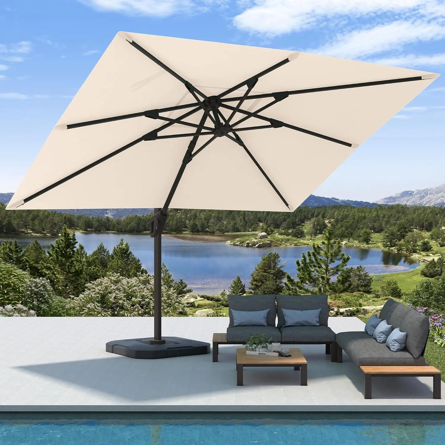 9' X 12' Cantilever Patio Umbrella Base Included 7 Tilts,