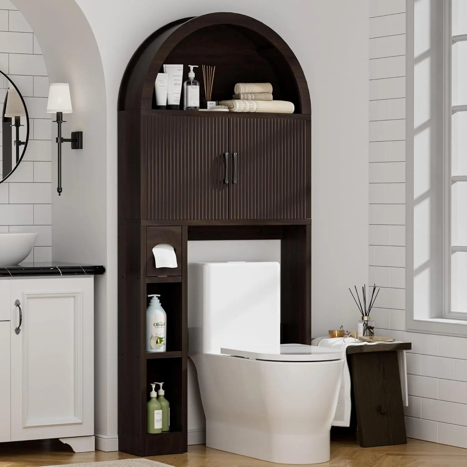 Over The Toilet Storage Cabinet, Bathroom Shelf Organizer Freestanding, Bathroom Arch Cabinet Over Toilet, Customized