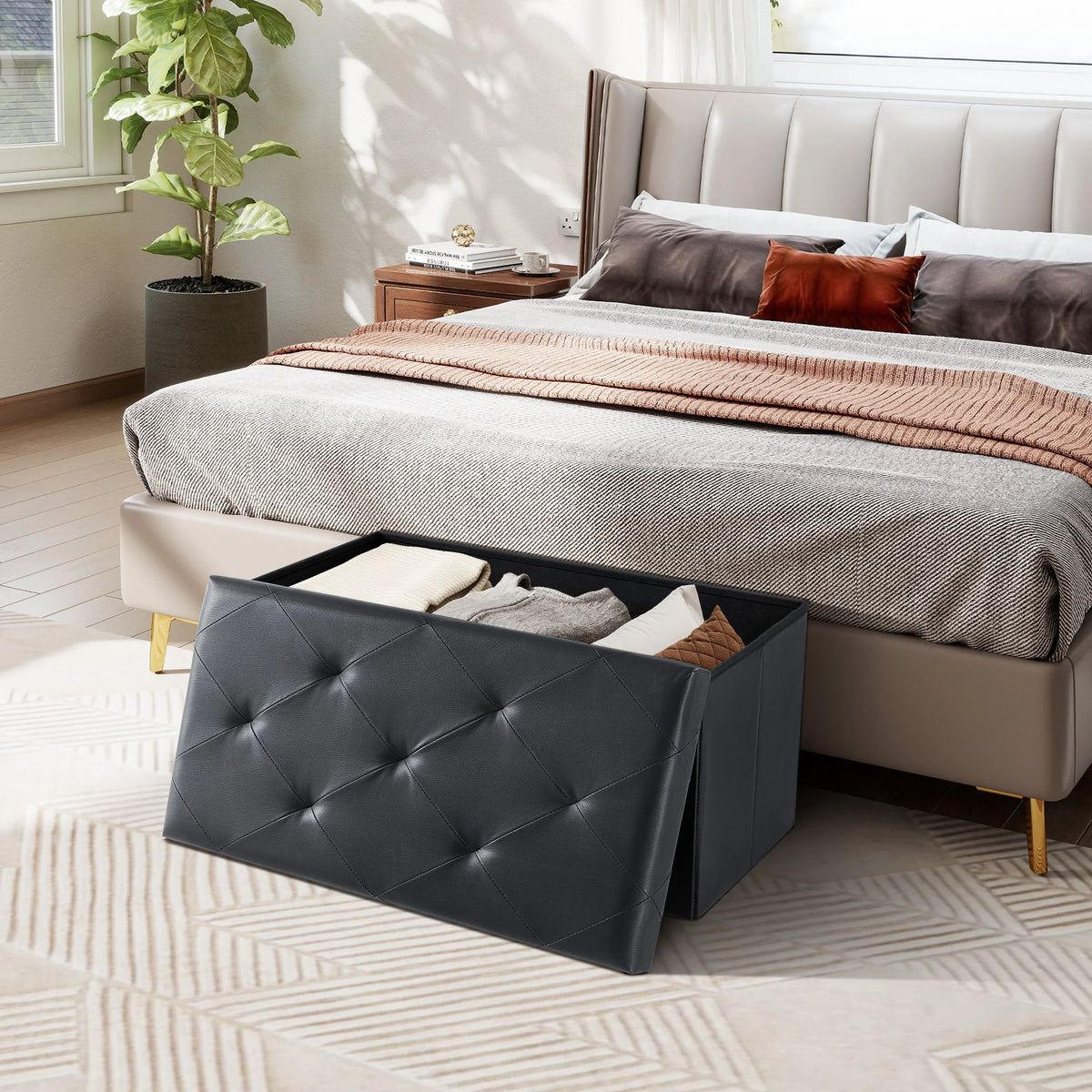 30" Leather Foot Stool with Storage