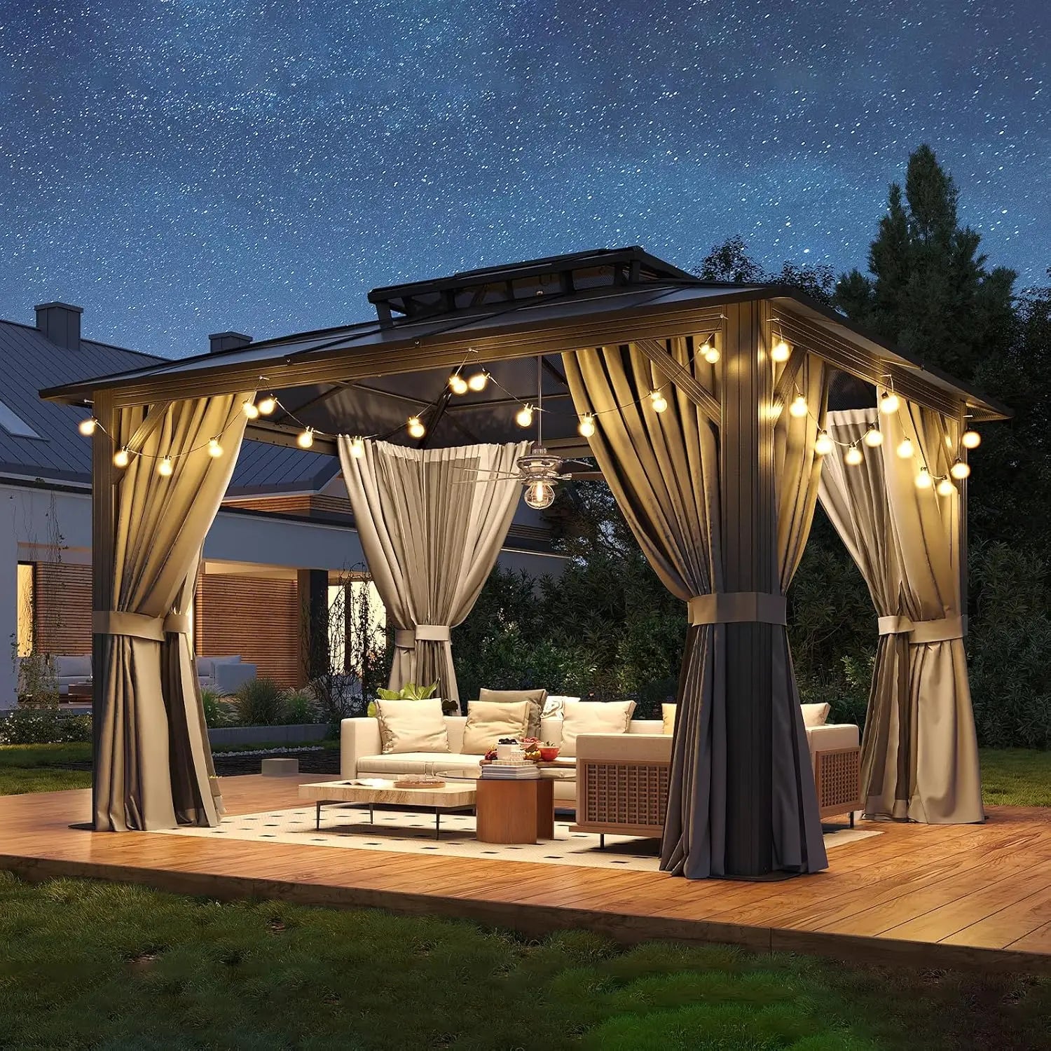 10'x12' Hardtop Gazebo Outdoor Permanent Gazebo with Double Polycarbonate Roof Canopy, Aluminum Frame Permanent, Custom