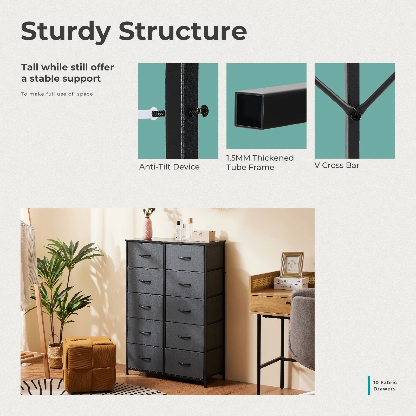 Bedside Table With 10 Fabric Drawers
