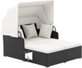 Daybed with Retractable Canopy, 2 Foldable Side Tables