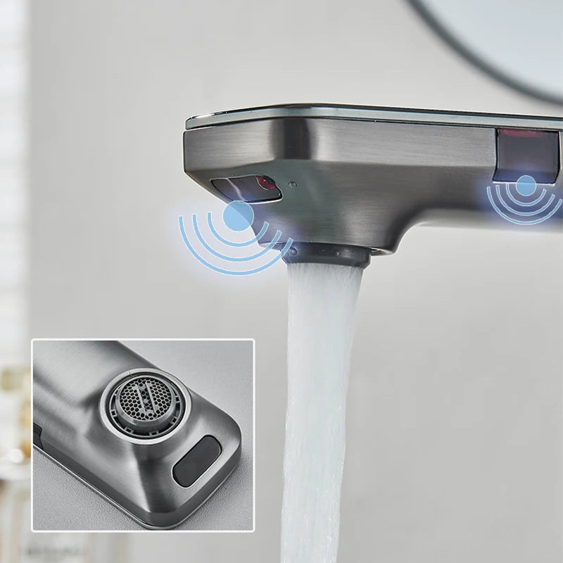 Gun Grey bathroom Faucet Touchless Digital Display
