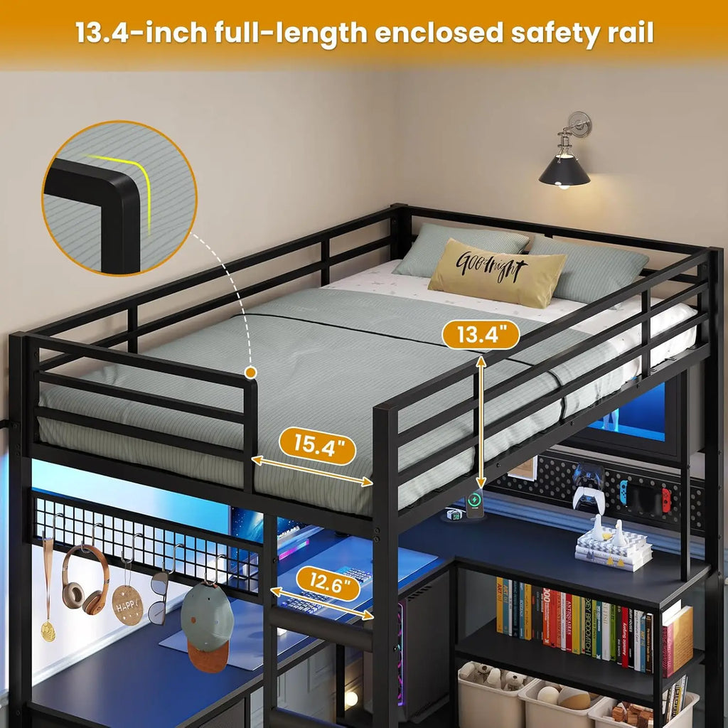 Twin Loft Bed desk Storage Hutch with Power Outlet