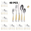 Hammered Modern Golden/Silvery Silverware Set, 40pcs