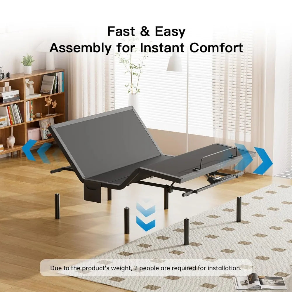 LED Queen Adjustable Bed Frame with Massage, USB Ports