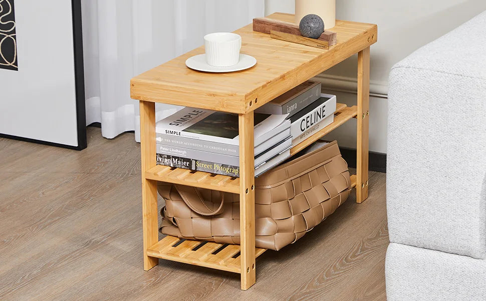 3-Tier Bamboo Entryway Shoe Rack, Living Room Bench