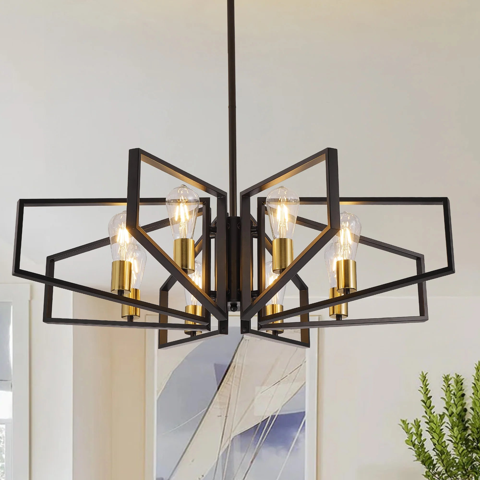 8-Light Geometric Chandelier Adjustable Height Metal Pendant