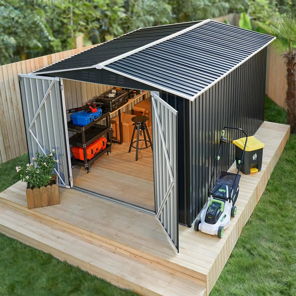 8x12FT Reinforced Metal Outdoor Storage Shed for Backyards