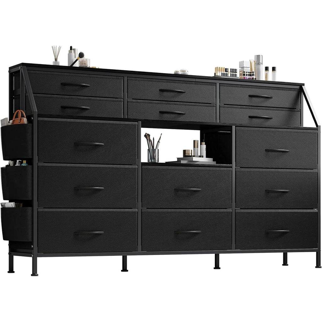 14 Fabric Chest of Drawers, Wooden Top