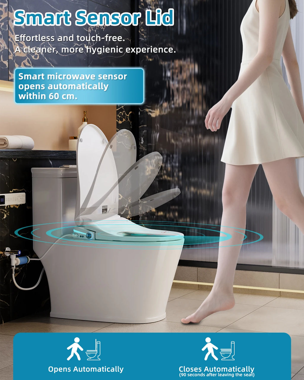 Elongated Smart Toilet Seat air dryer/light/remote control