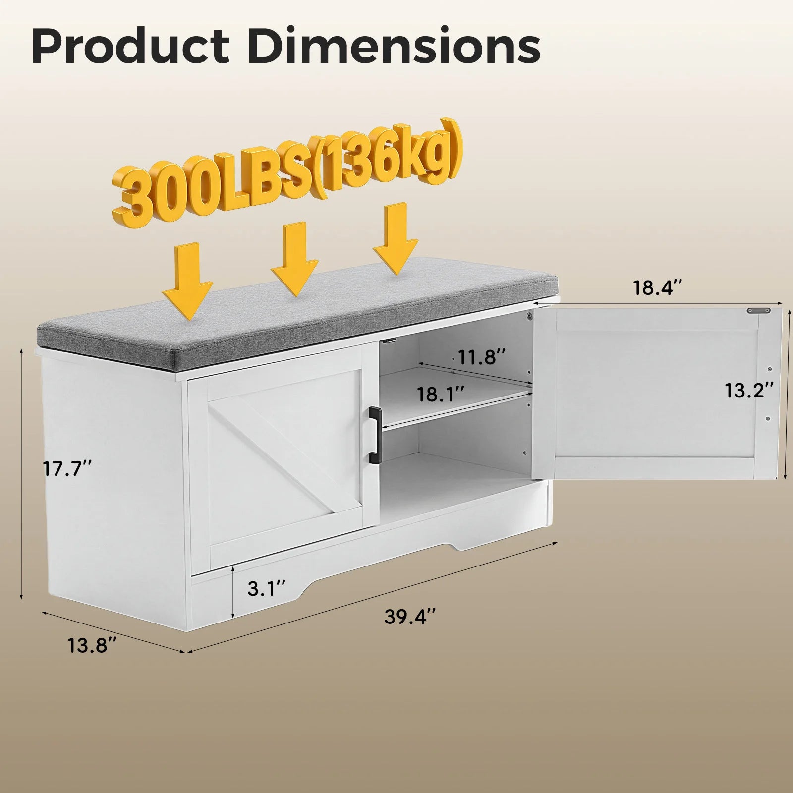 Storage Bench with Padded Seat Cushion