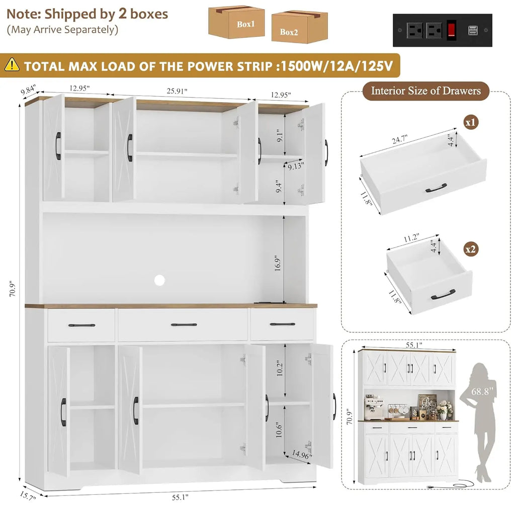 71" Tall Pantry Cabinet with Charging Station