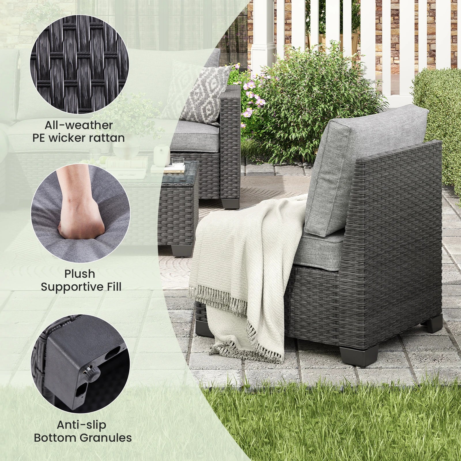 7pc. Outdoor Furniture with Ottoman, Water/Oil/Stain-Resistant Fabric