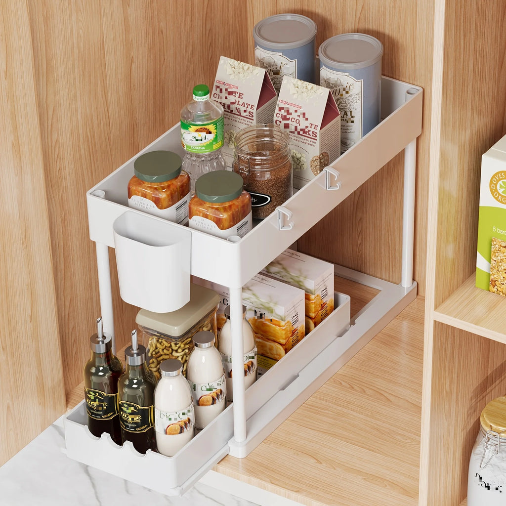 2Pcs 2-Tier Organizer, Pull-Out Under Sink Rack