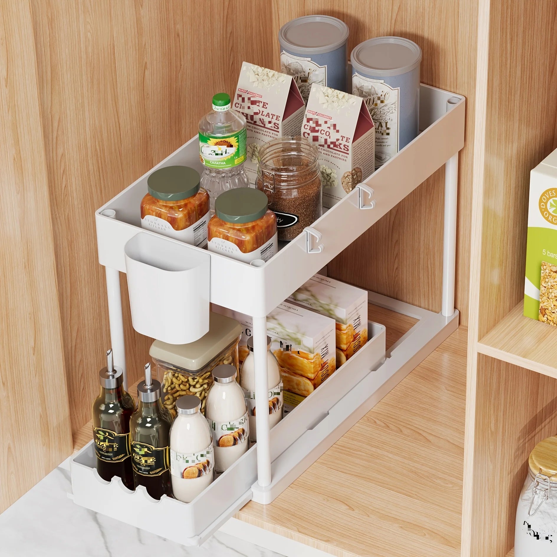 2Pcs 2-Tier Organizer, Pull-Out Under Sink Rack