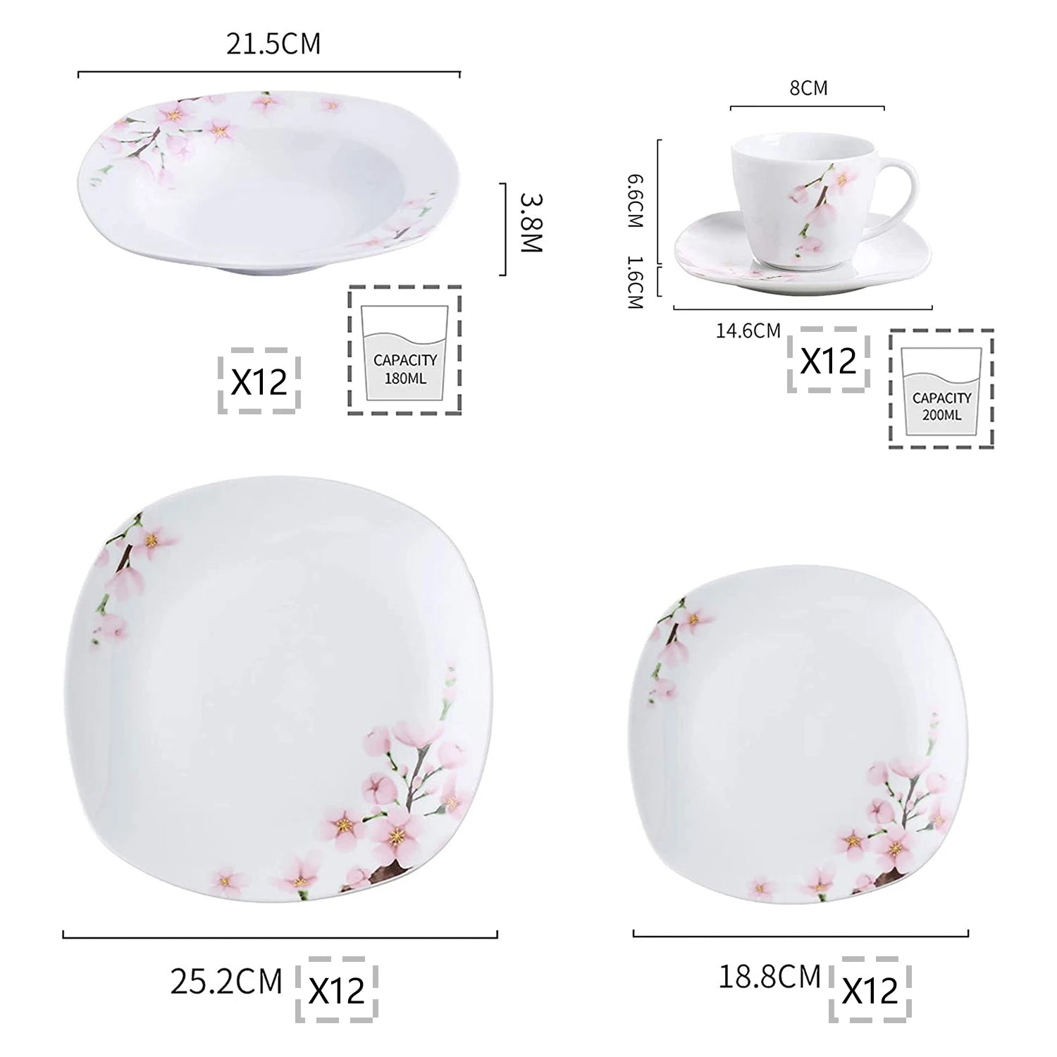 60-Piece White Porcelain Plate Set