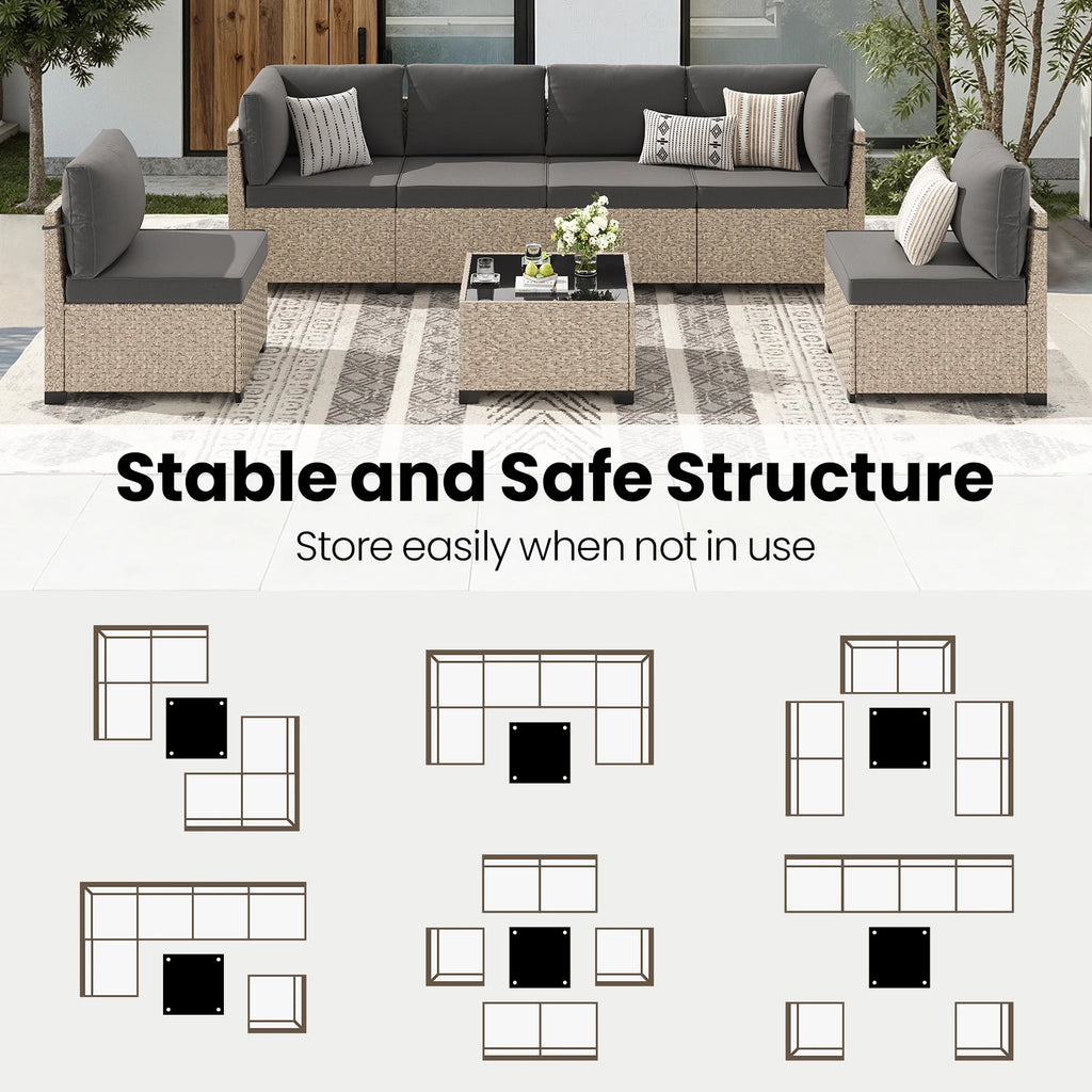 7-Piece Patio Set  All-Weather Outdoor/Tempered Glass.