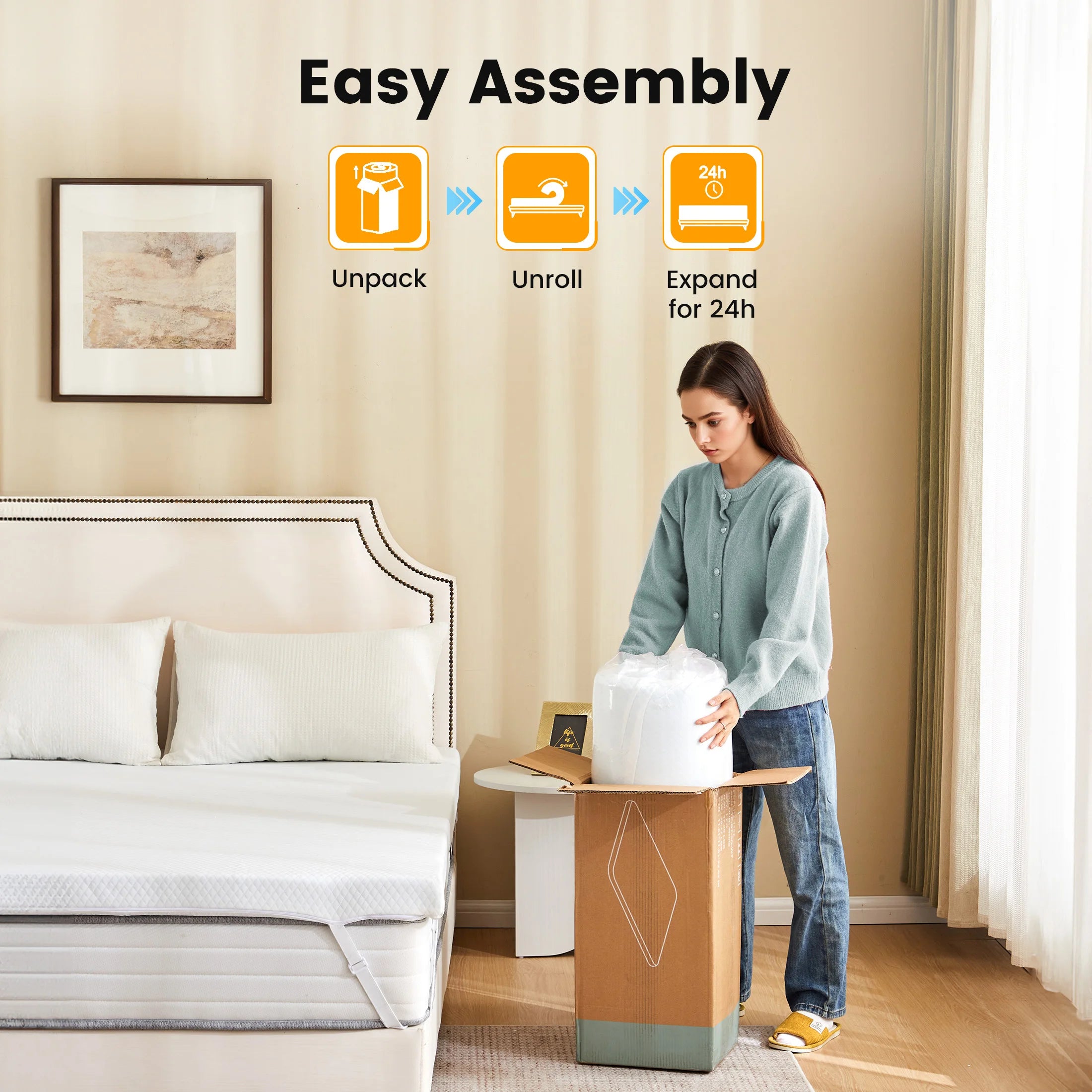 3 Inch Memory Foam Mattress Topper with Removable Cover