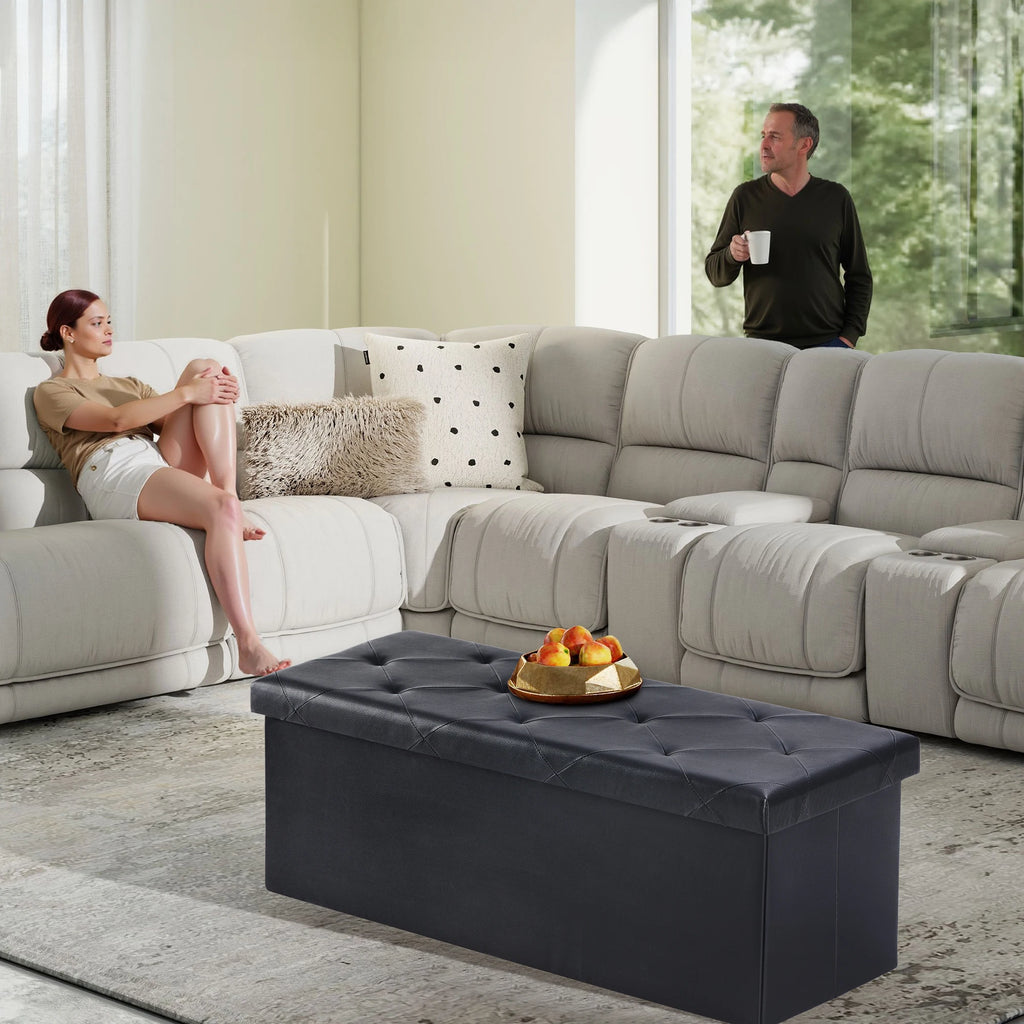 43" Leather Folding Ottoman