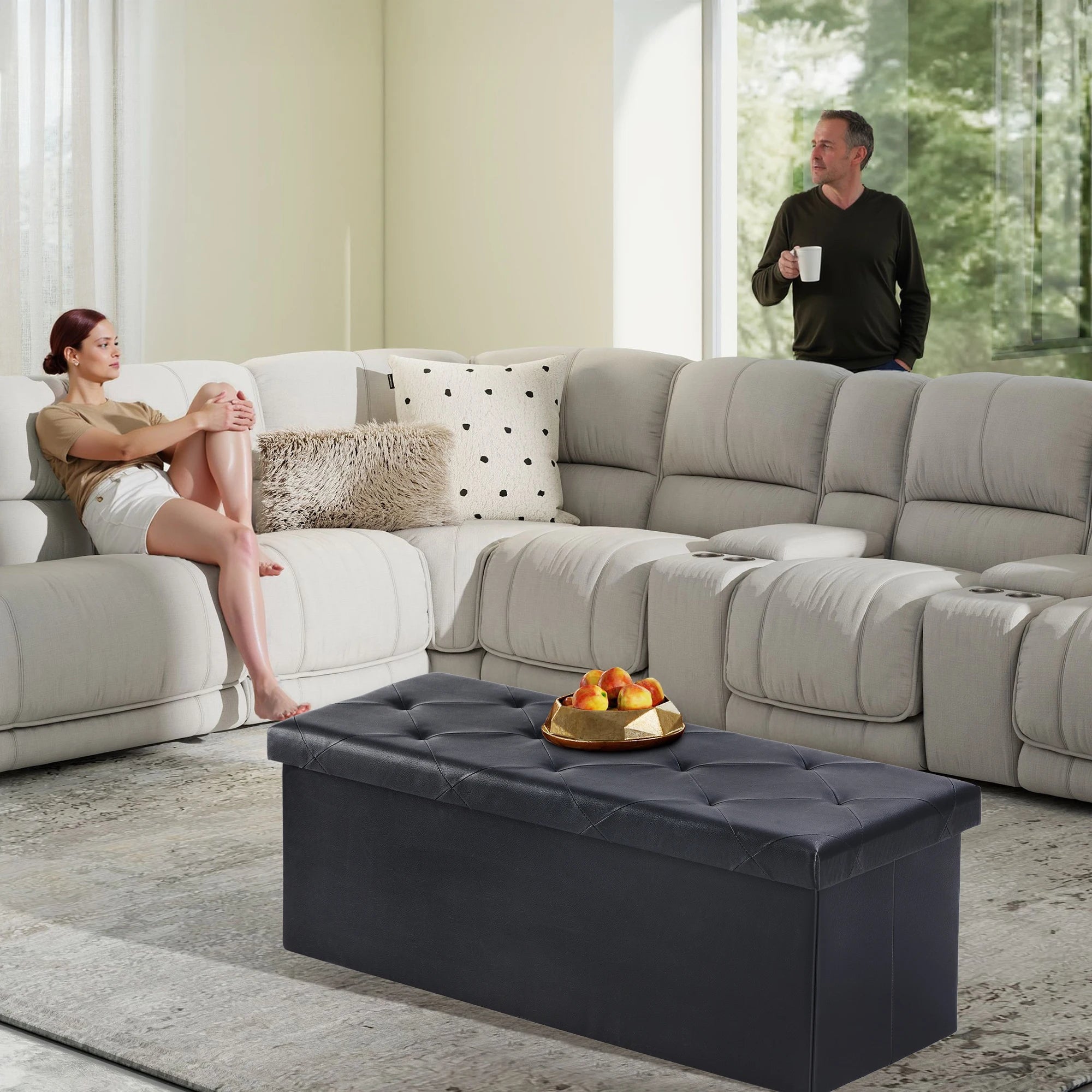 43" Leather Folding Ottoman