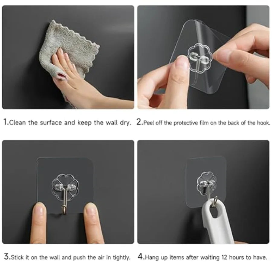 28 Pack Clear Adhesive Wall Hooks for Kitchen, Bathroom, Shower