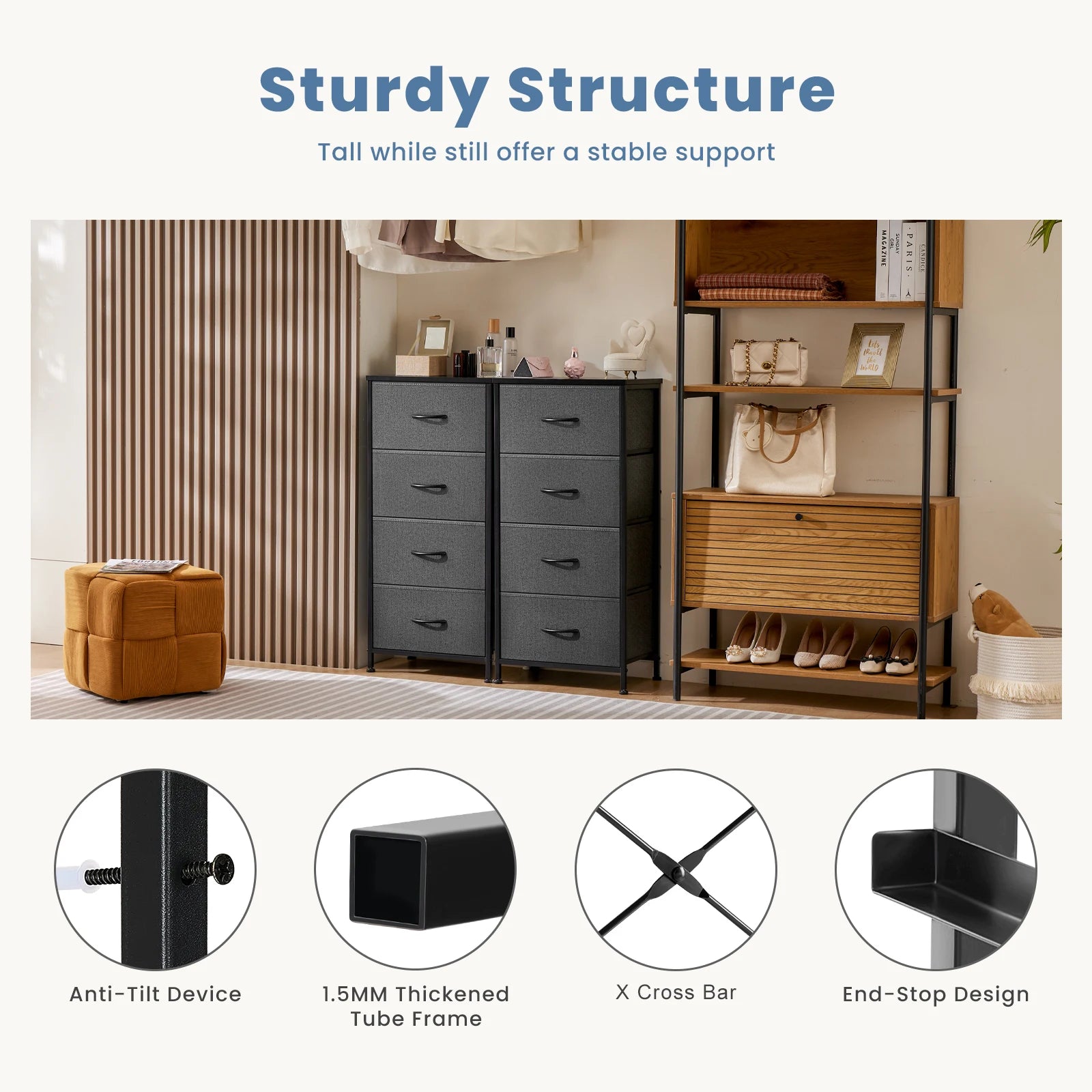 4 Fabric Drawer Nightstand