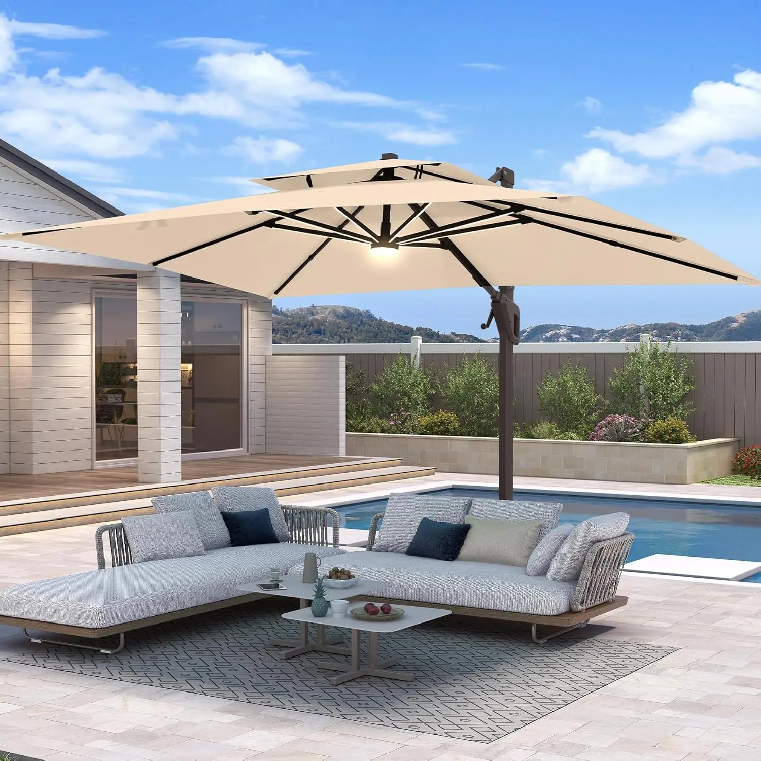10 X 13 FT Cantilever Umbrella with Led Lights