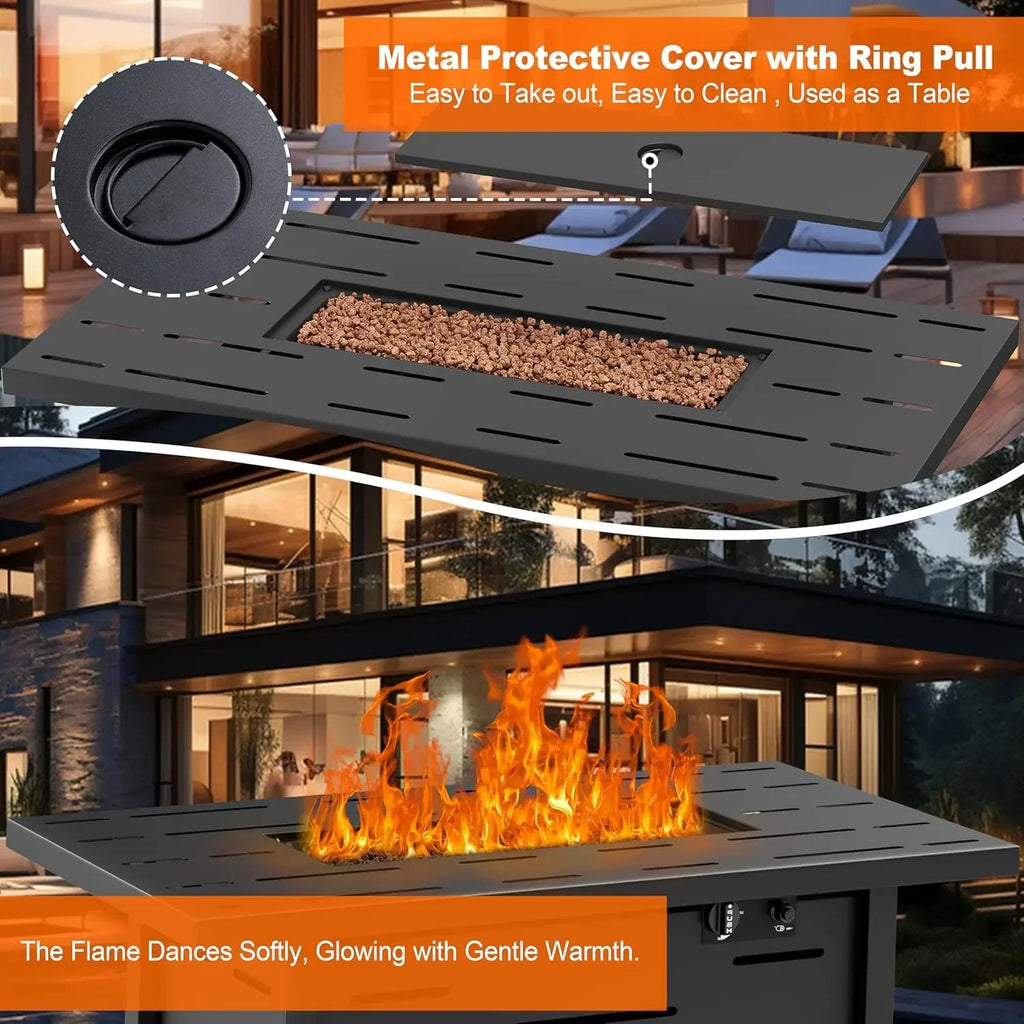 43 inch Outdoor Propane Fire Pit Table with Lid, Waterproof Cover,