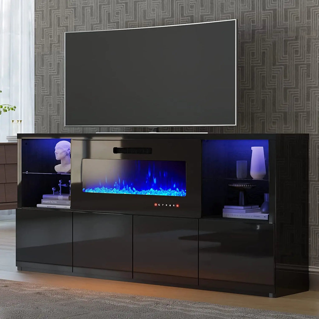 68" Fireplace TV Stand with 40" LED Insert, Glass Shelves