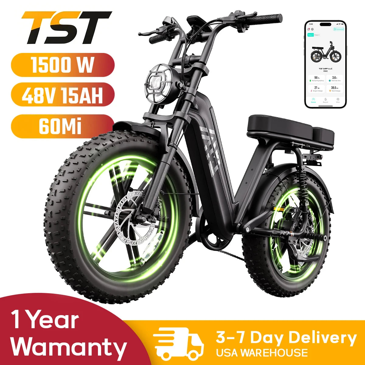 Electric Bike with Fat Tires, Rear Seat
