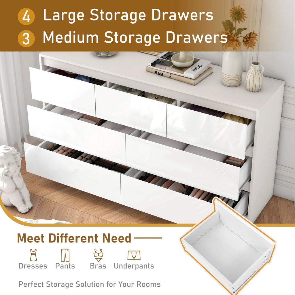 55 Inch Modern 7 Dresser High Gloss Drawers