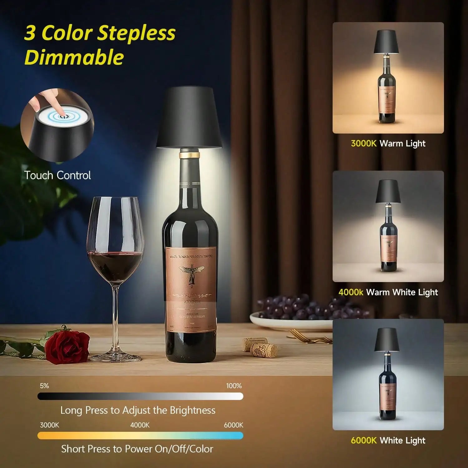 Rechargeable Wireless LED Wine Bottle Lamp